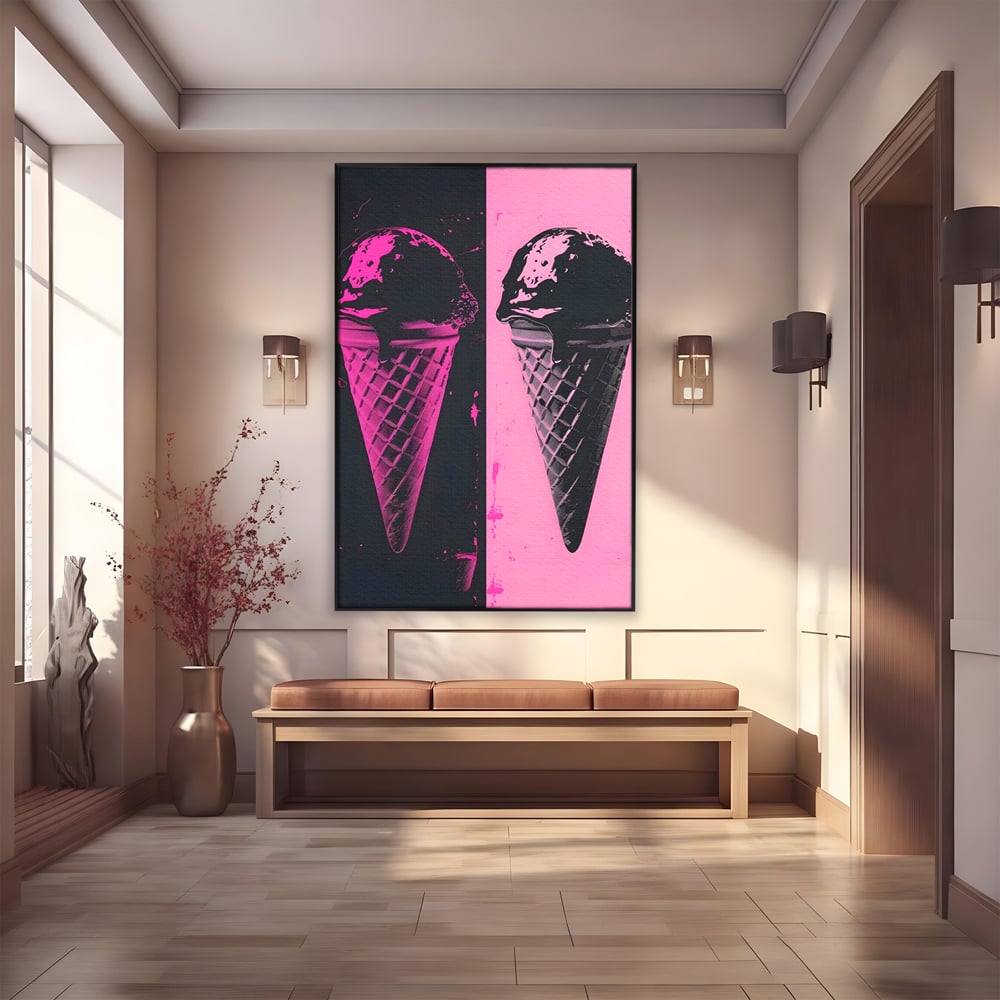 Tablou canvas cu tablou canvas cu doua inghetate pe bat impartit vertical, in rama de aluminiu negru